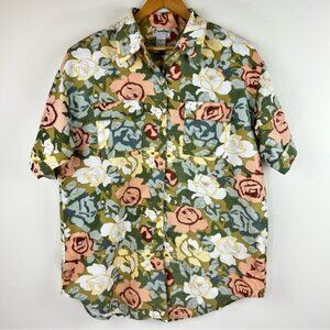 Vtg Caribou New York Women’s Floral Short Sleeve Button Down Shirt Size XL